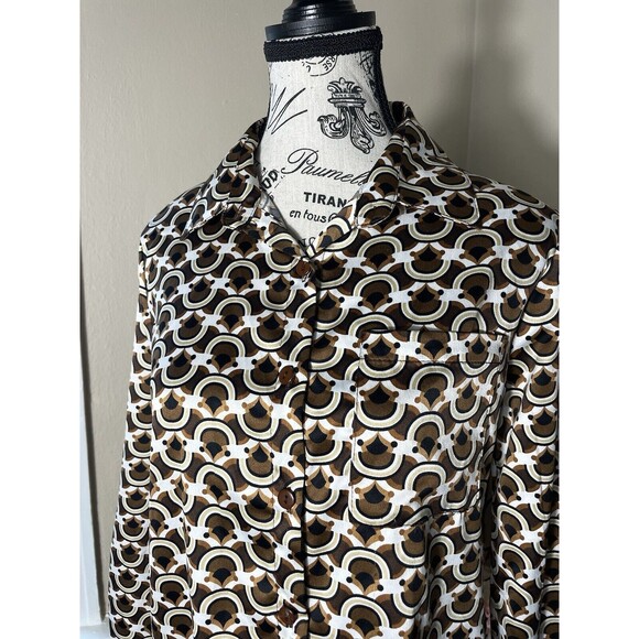 Unique Spectrum Women Small Brown Retro Collared Top Blouse Shirt Tunic - Picture 3 of 8